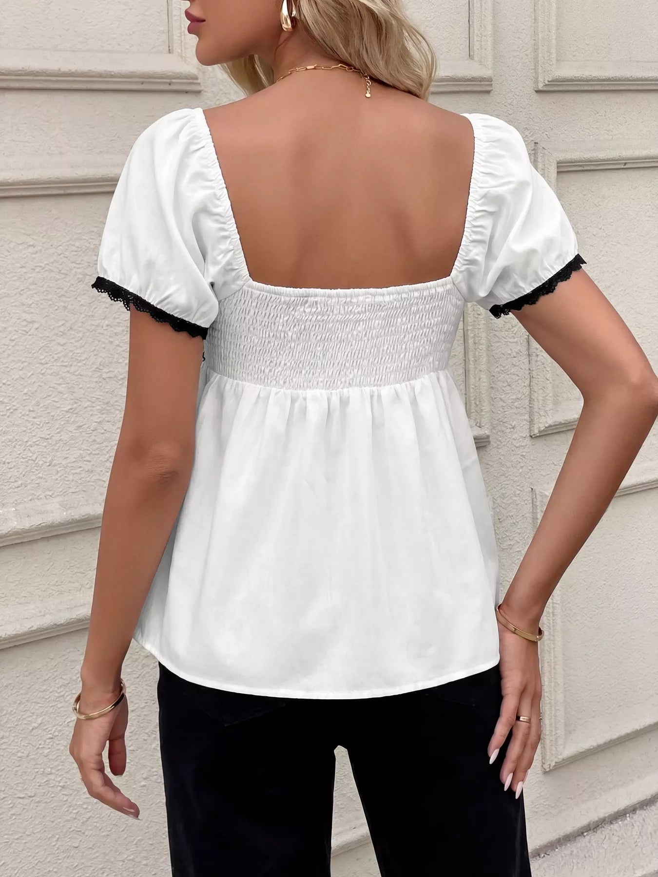 Women everyday lace blouse bowknot short sleeve feminine wear