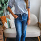 Casual women striped tee bubble sleeve short sleeve outfit