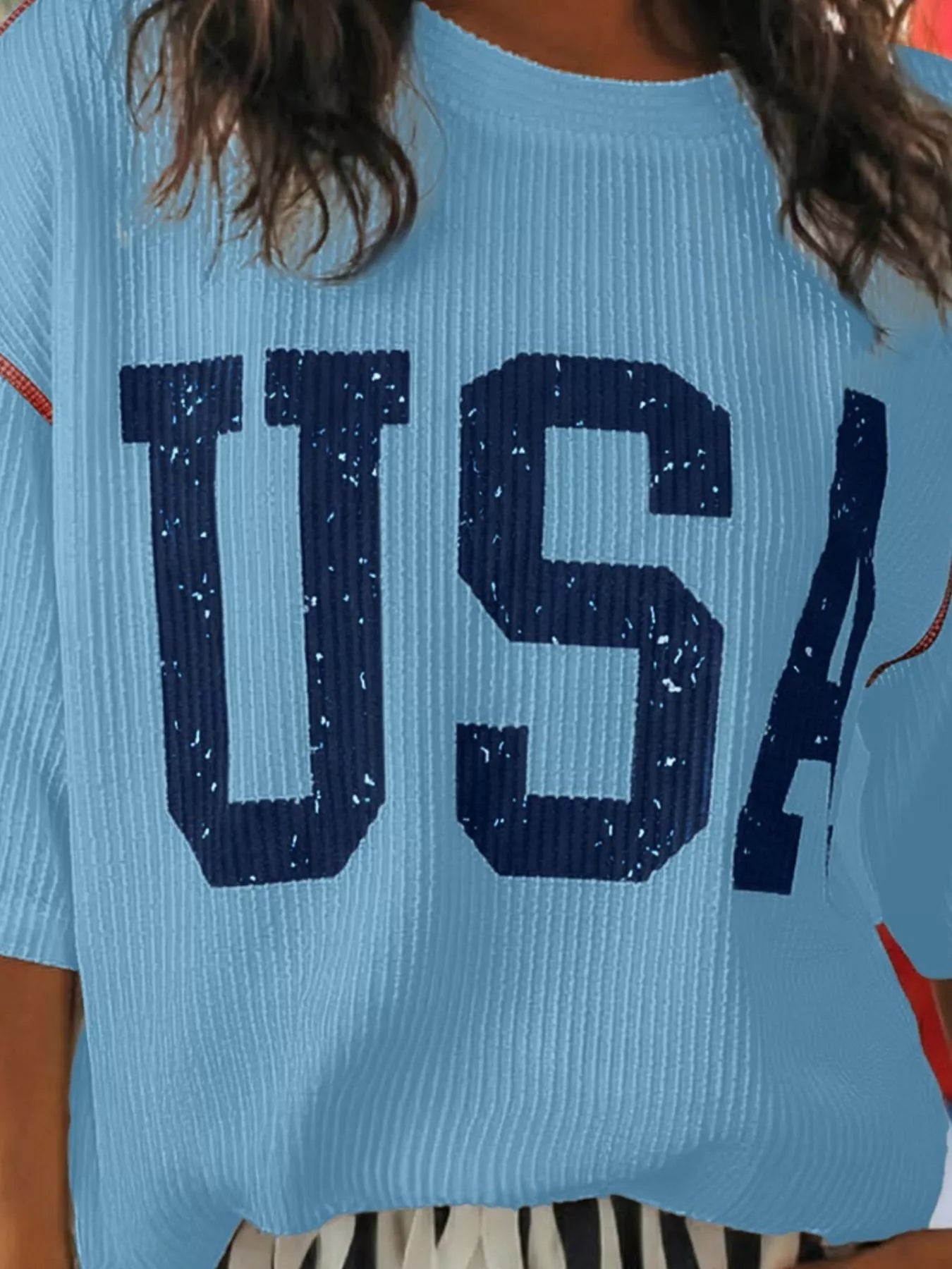 Stylish USA graphic t shirt women ribbed knit casual look