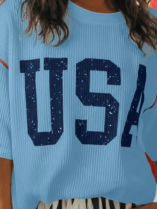 Stylish USA graphic t shirt women ribbed knit casual look