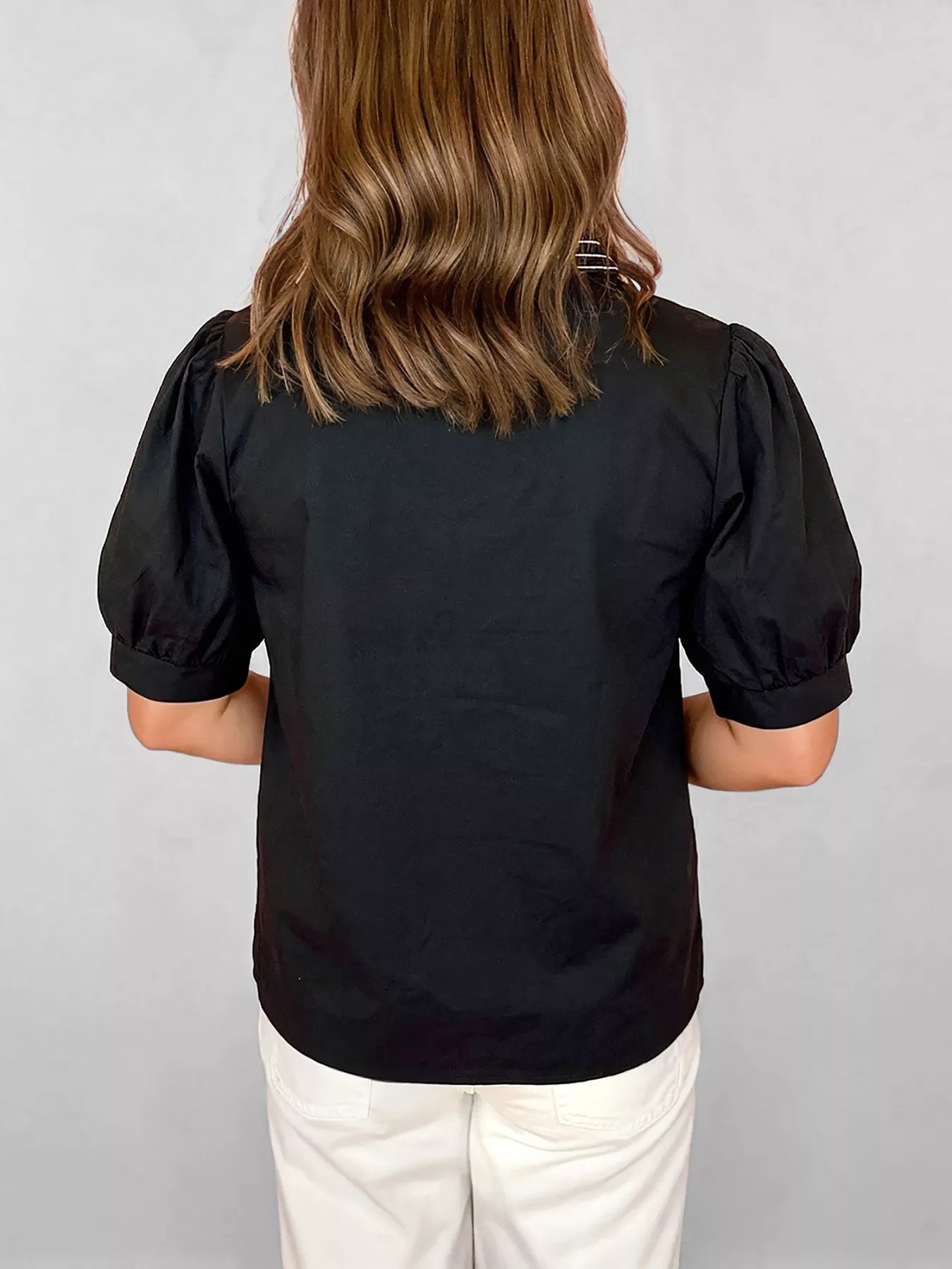 Embroidered puff sleeve blouse women notched neckline Elluxora