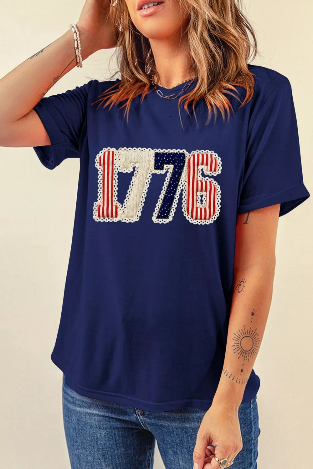 Stylish patriotic tee women 1776 graphic round neck shirt