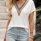 Women eyelet blouse v neckline short sleeve casual top