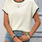 Elegant ribbed knit sweater for women short sleeve contrast trim