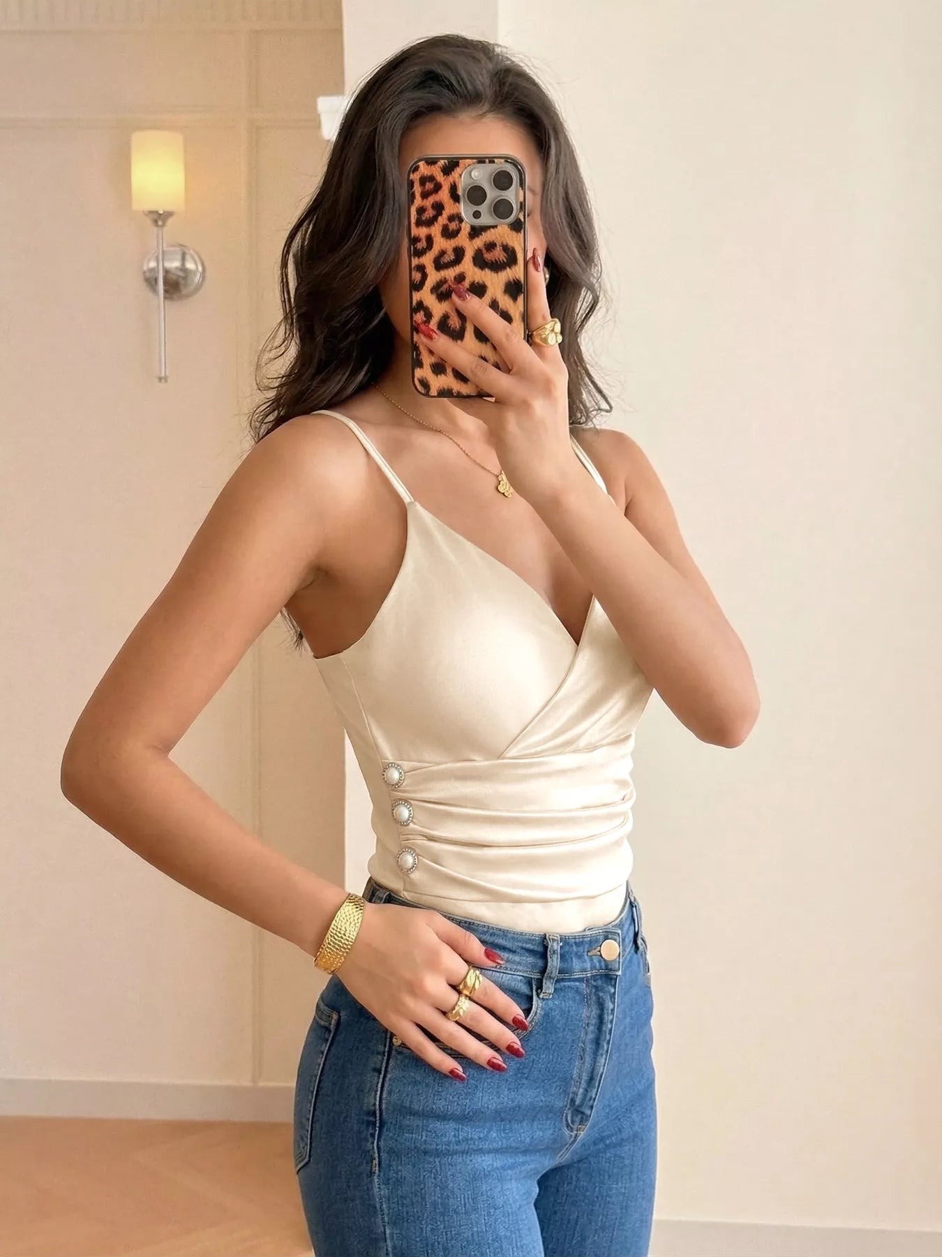 Stylish spaghetti strap bodysuit for women ruched slim fit design