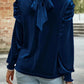 Comfortable women blouse velvet tie up mock neck long sleeve design