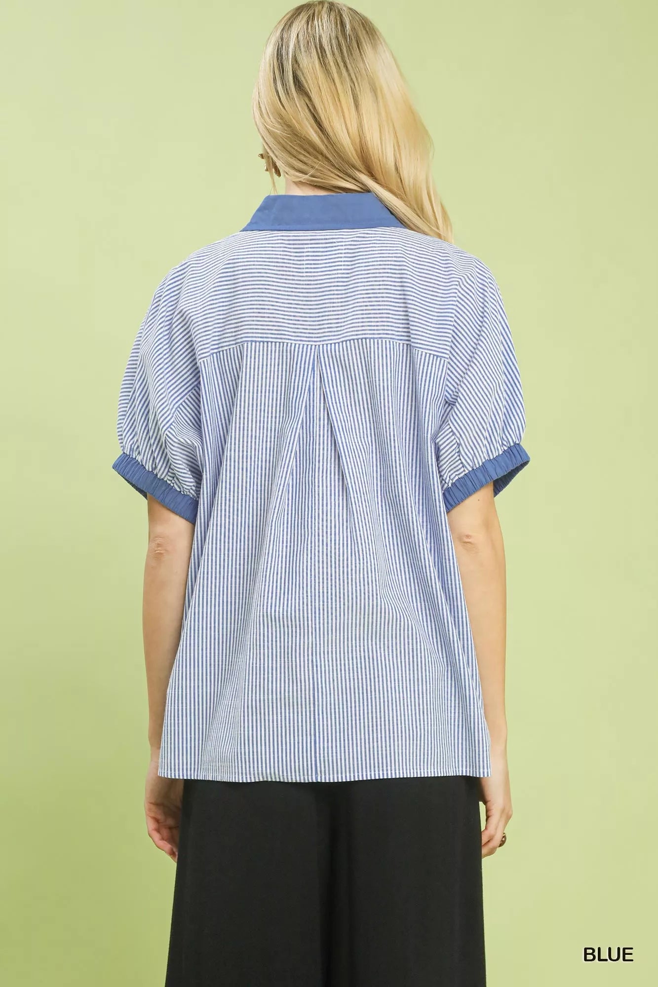 Stylish stripe top for women contrast trim popover design