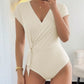 Trendy women bodysuit wrap fit cap sleeve surplice fashion