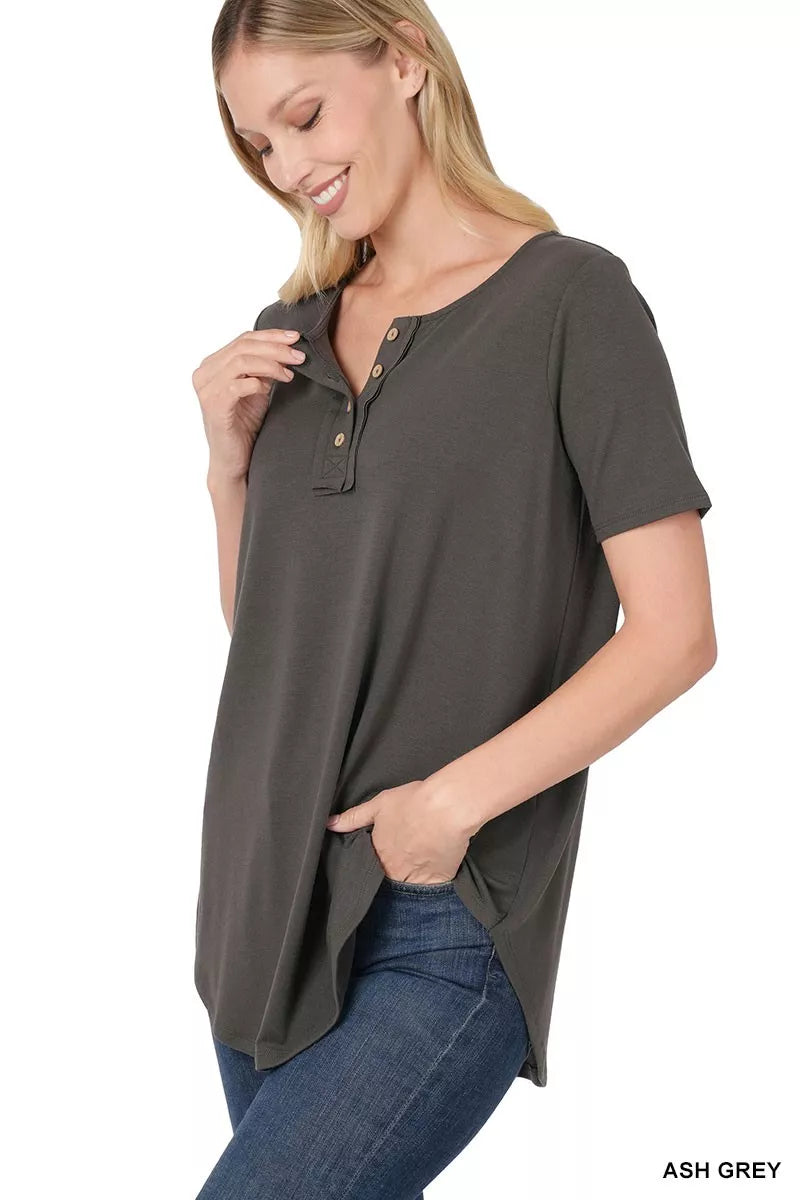 Women short sleeve button down top Zenana casual style Elluxora