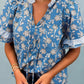 Casual women blouse floral print ruffle sleeve cotton top 