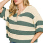 Women Zenana striped sweater split neck cropped knit top Elluxora