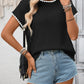 Comfortable women ribbed knit top short sleeve contrast trim design