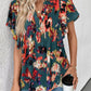 Women abstract print blouse ruffle sleeve stylish top Elluxora