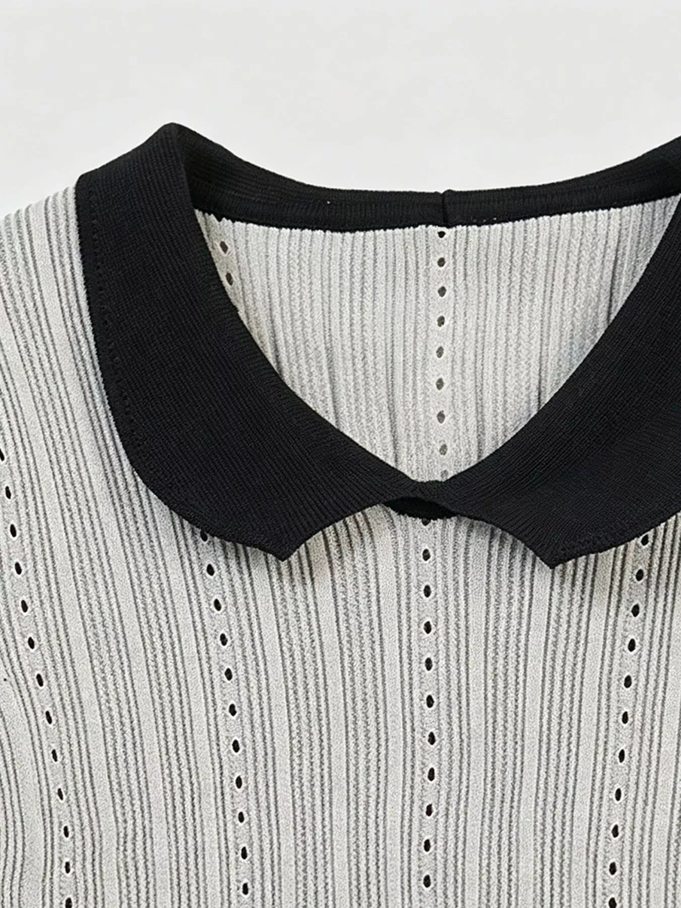 Trendy women t shirt peter pan collar eyelet frill style