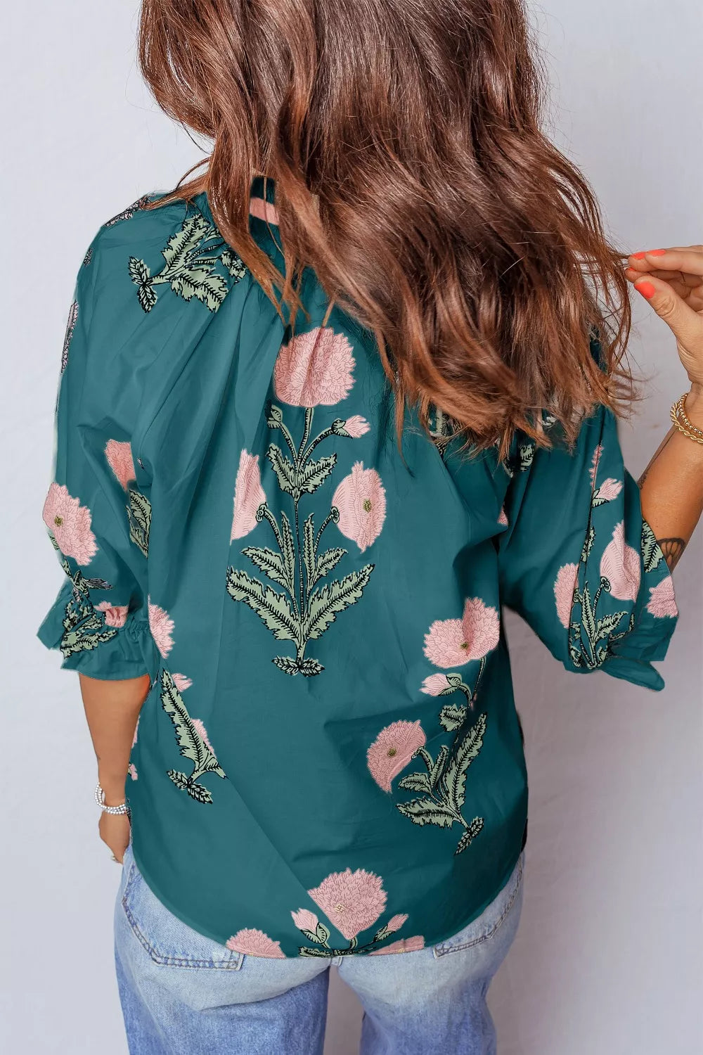 Stylish floral embroidery blouse women notched neckline look