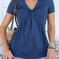 Stylish v neck blouse for women twist knot short sleeve design