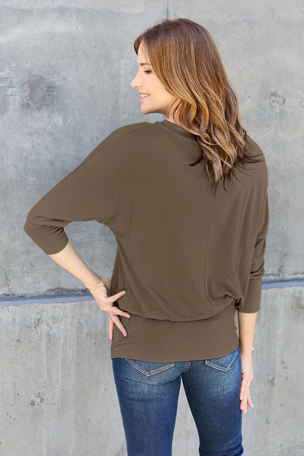 Stylish batwing sleeve top for women round neck full size design