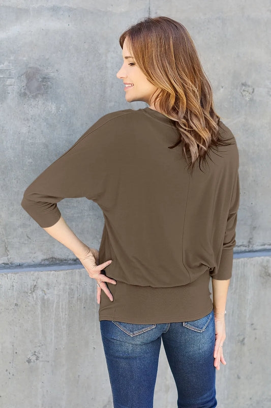 Stylish batwing sleeve top for women round neck full size design