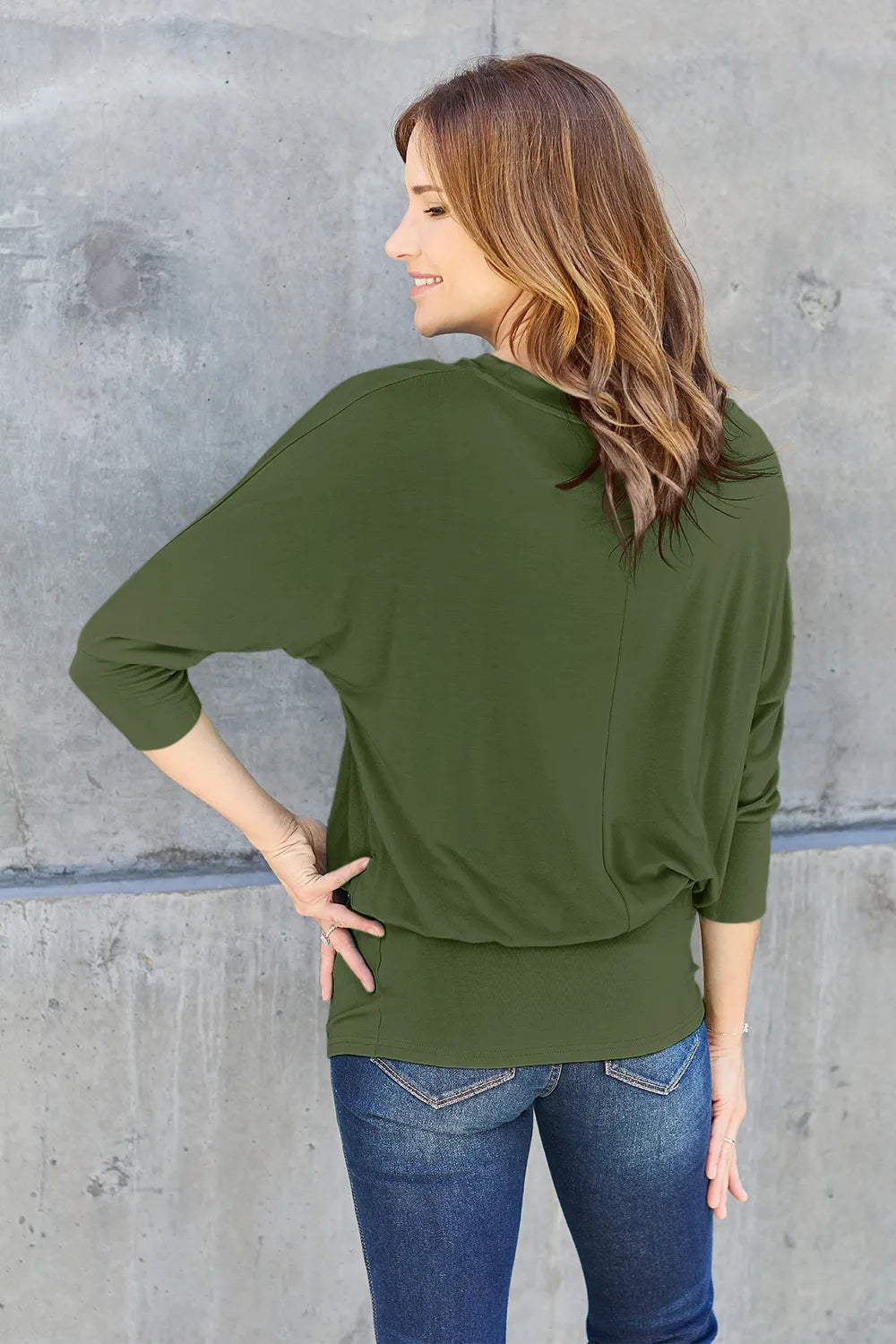 Chic women top Basic Bae batwing sleeve round neck outfit