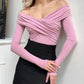 Fashion off-shoulder bodysuit for women ruched long sleeve Elluxora