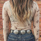 Women western print mesh top long sleeve mock neck Elluxora