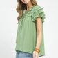 Trendy women blouse floral painting print flutter sleeve patchwork style