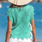 Stylish pointelle knit sweater for women scalloped trim short sleeve