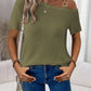 Relaxed fit waffle knit t shirt women one shoulder chain design