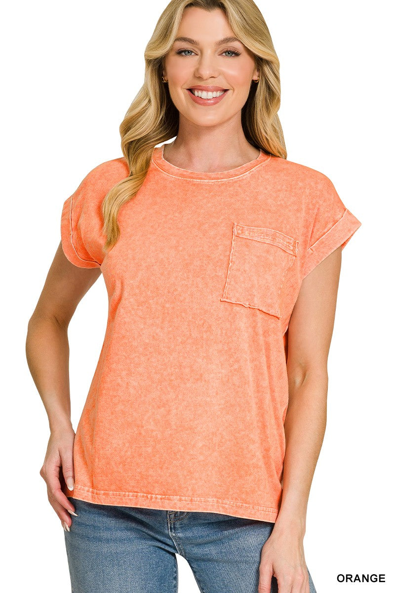 Zenana snow washed cuffed short sleeve tee for women Elluxora