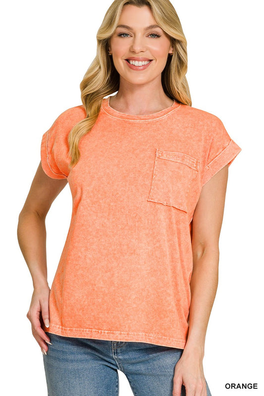 Zenana snow washed cuffed short sleeve tee for women Elluxora