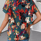 Trendy women blouse abstract print ruffle sleeve fashion style