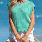 Women pointelle knit sweater scalloped trim short sleeve Elluxora