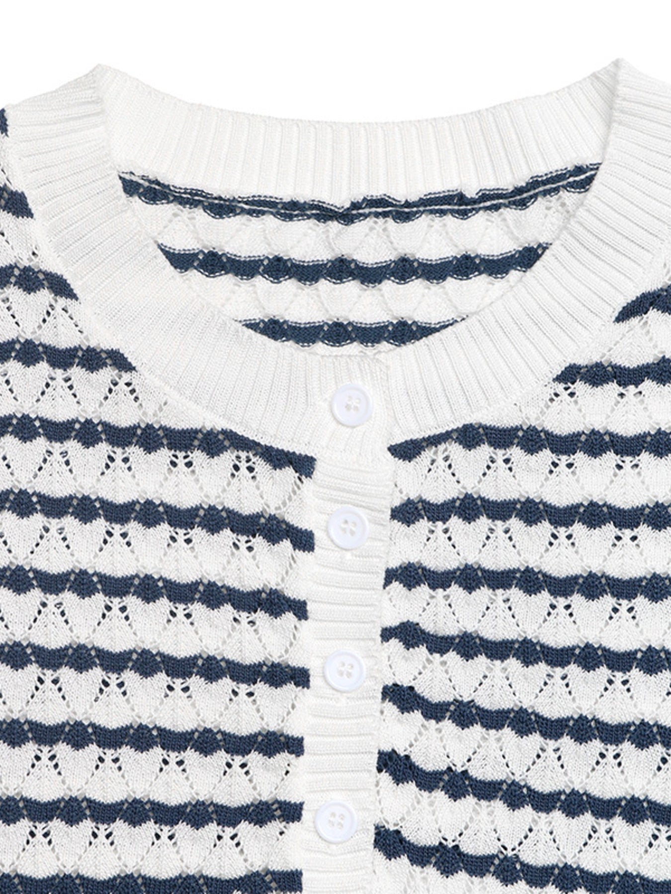 Modern women knit top striped short sleeve button detail design 