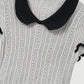 Casual women eyelet frill tee peter pan collar short sleeve outfit