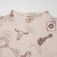 Modern women mesh top western print mock neck long sleeve look