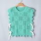 Trendy women sweater pointelle knit scalloped edge short sleeve