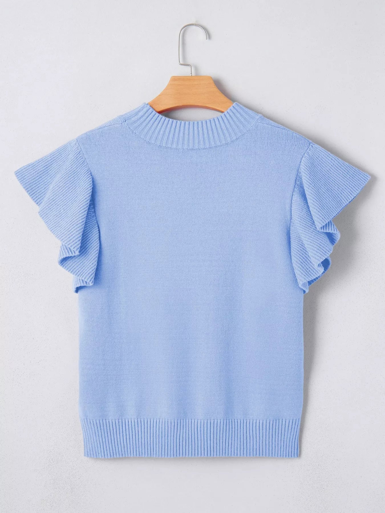 Fashion solid color sweater for women ruffle sleeve ribbed trim Elluxora 