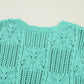 Chic women sweater pointelle knit scalloped trim short sleeve outfit