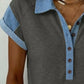 Patriotic star graphic tee women polo neck color block style