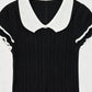 Soft fabric peter pan collar t shirt women eyelet frill look