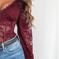 Stylish lace bodysuit for women long sleeve sheer stretch design