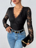 Lace long sleeve bodysuit for women elegant sheer fit Elluxora