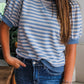 Trendy women t shirt striped bubble sleeve short sleeve style