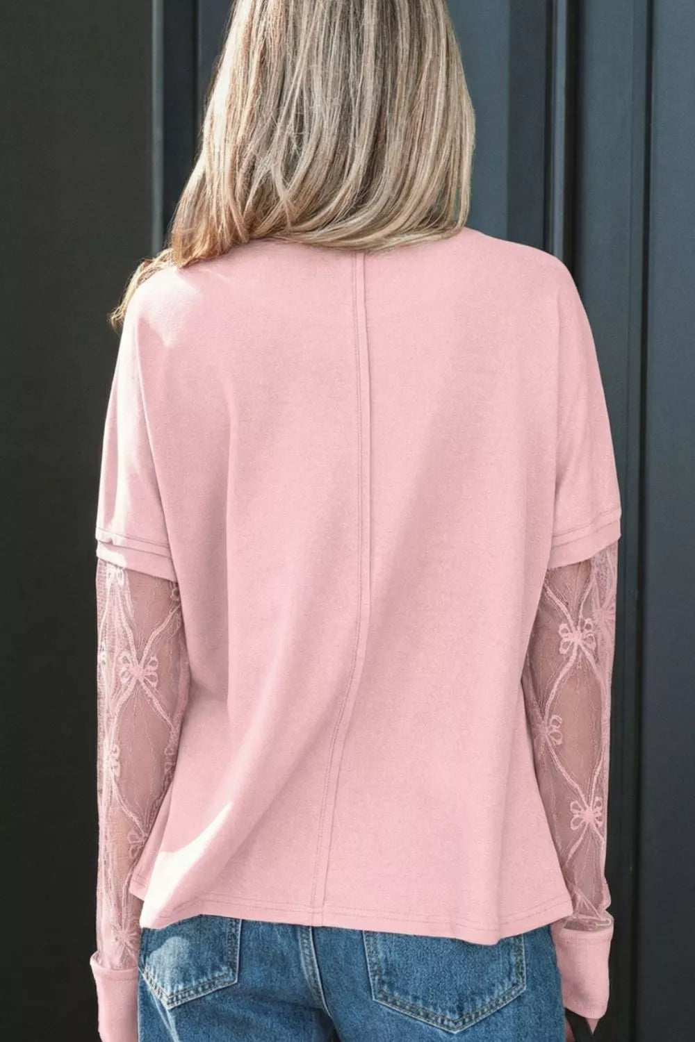 Women bow textured tee patchwork design long sleeve top