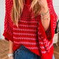 Stripe wavy crochet eyelet ruffle half sleeve sweater for women Elluxora