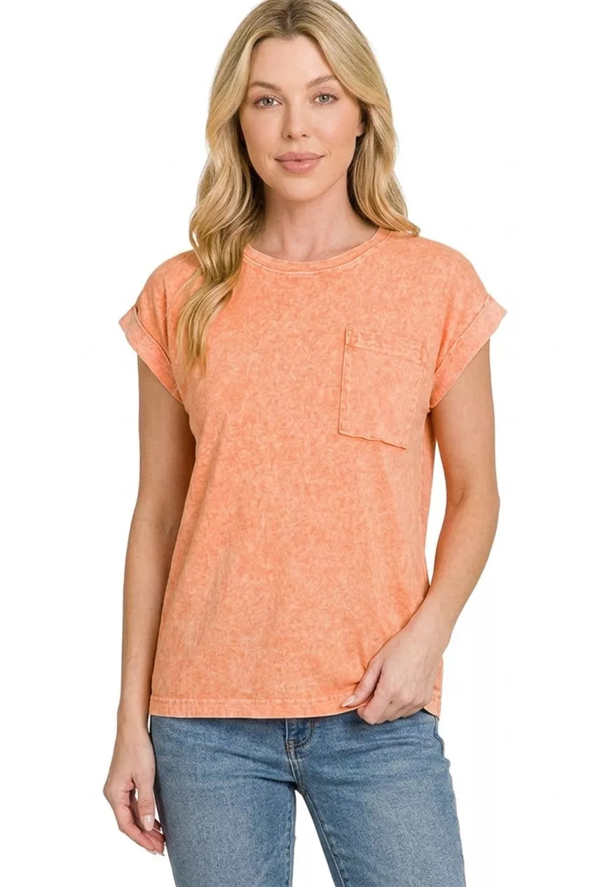 Snow wash tee women cuffed sleeves short sleeve casual top