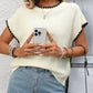 Women fashion ribbed knit top short sleeve contrast trim Elluxora