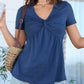 Casual women blouse twist knot v neck short sleeve slim fit