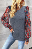 Women heathered floral blouse frill lantern sleeve Elluxora
