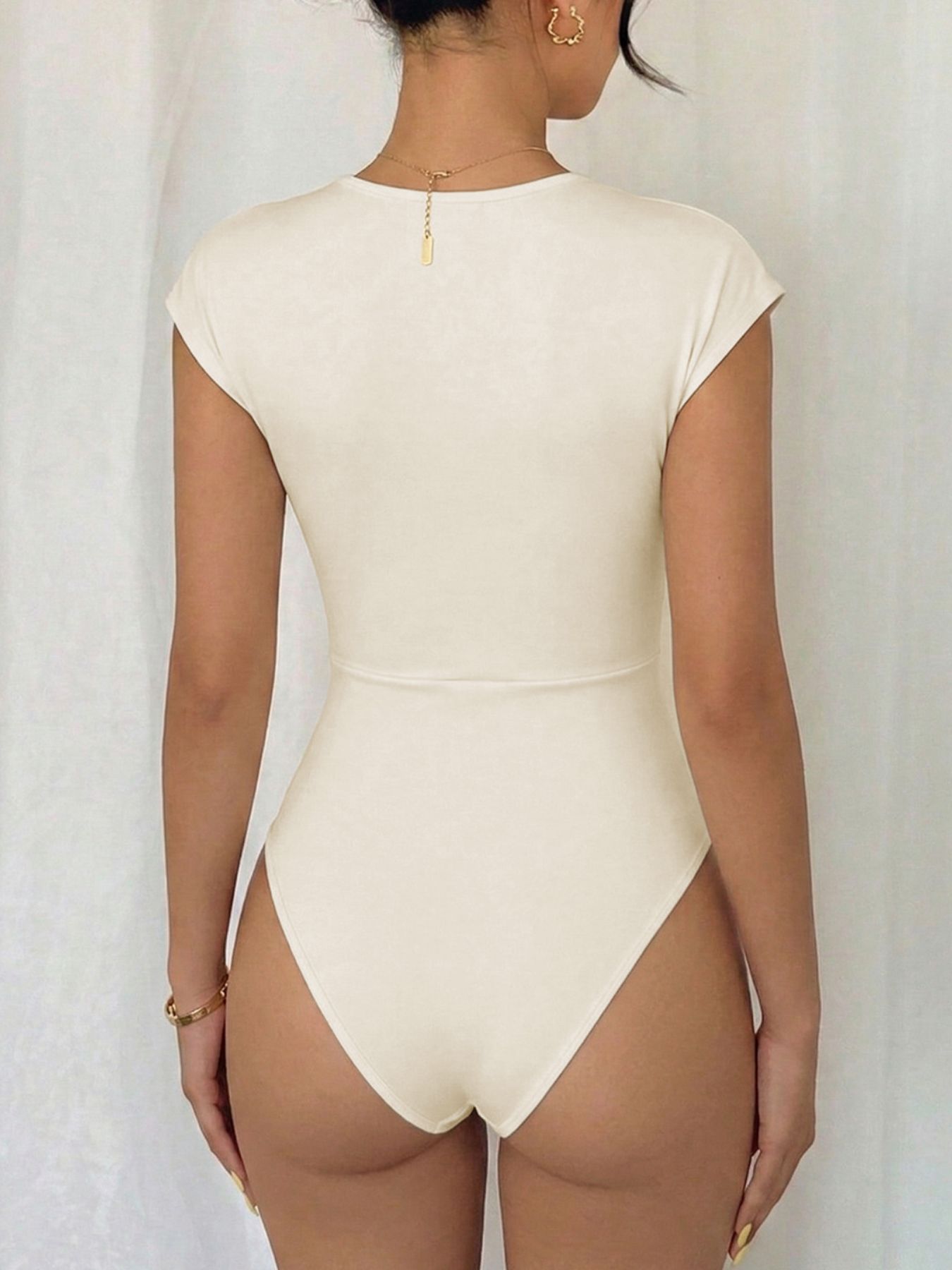 Fashion surplice bodysuit for women cap sleeve wrap outfit Elluxora